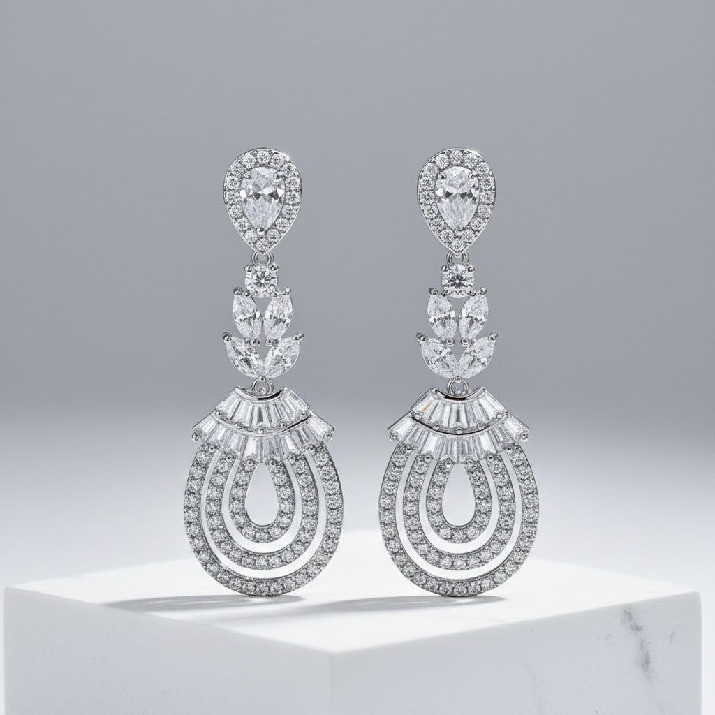 CUBIC ZIRCONIA COLLECTION - GATSBY GLAM EARRINGS - CZER519 SILVER