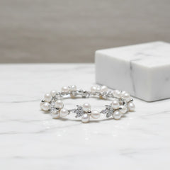 CUBIC ZIRCONIA COLLECTION - GRACEFUL FRESHWATER PEARL BRACELET - SILVER BRA51