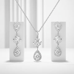 CUBIC ZIRCONIA COLLECTION - SIMLE ELEGANCE NECKLACE SET - CZNK105 SILVER