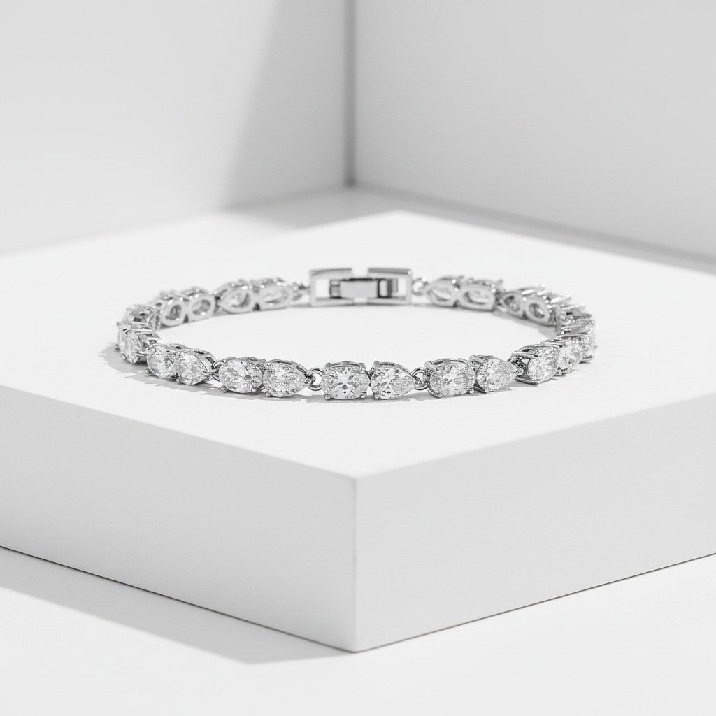 CUBIC ZIRCONIA COLLECTION - GLITZY GLAM BRACELET - BRA52 SILVER