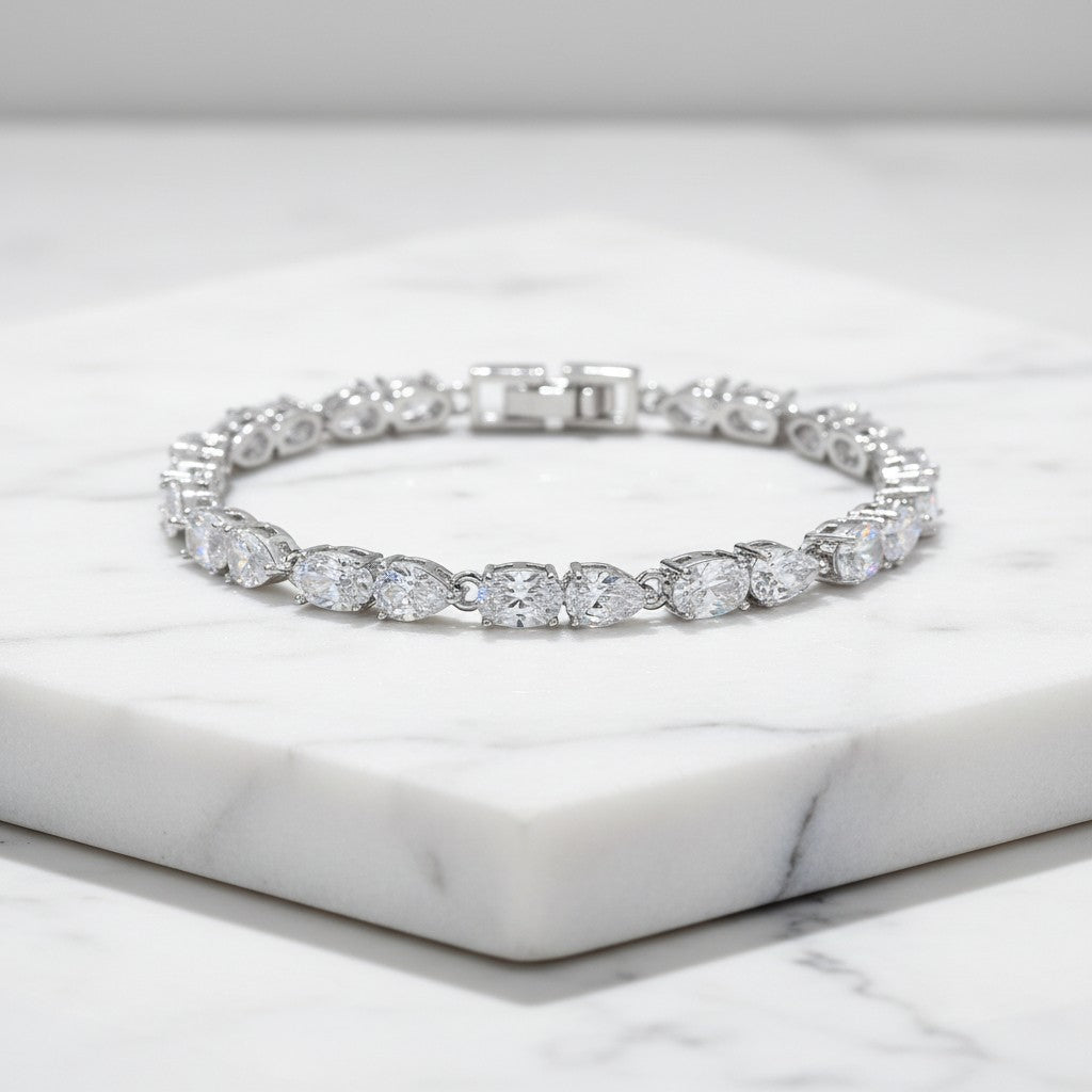 CUBIC ZIRCONIA COLLECTION - GLITZY GLAM BRACELET - BRA52 SILVER