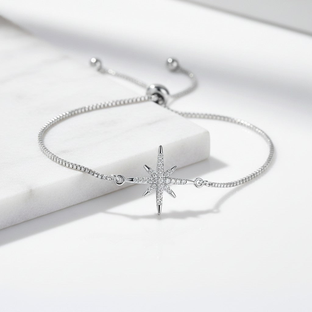 ATHENA COLLECTION - CRYSTAL SPARKLE STAR BRACELET - SILVER - BRA54