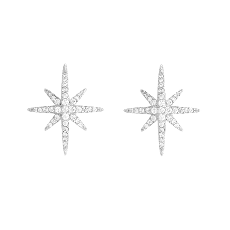 ATHENA COLLECTION - CRYSTAL SPARKLE STAR EARRINGS  - SILVER - CZER521