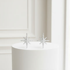 ATHENA COLLECTION - CRYSTAL SPARKLE STAR EARRINGS  - SILVER - CZER521
