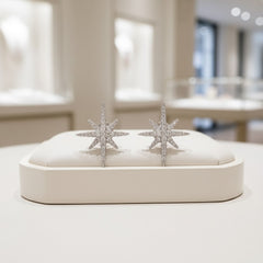 ATHENA COLLECTION - CRYSTAL SPARKLE STAR EARRINGS  - SILVER - CZER521