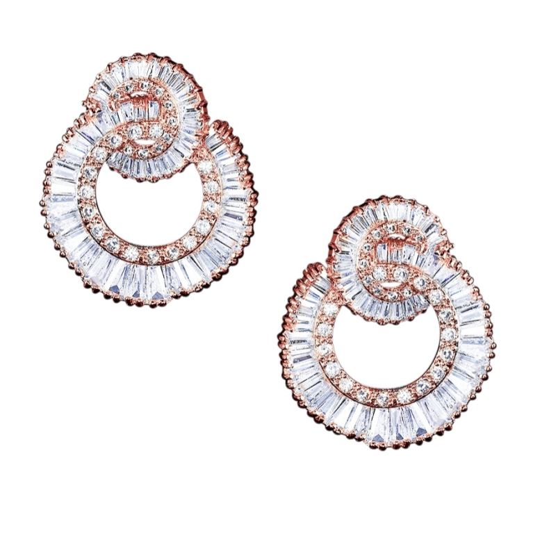 CUBIC ZIRCONIA COLLECTION - HOLLYWOOD GLAM EARRINGS - CZER438 ROSE GOLD