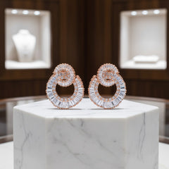 CUBIC ZIRCONIA COLLECTION - HOLLYWOOD GLAM EARRINGS - CZER438 ROSE GOLD