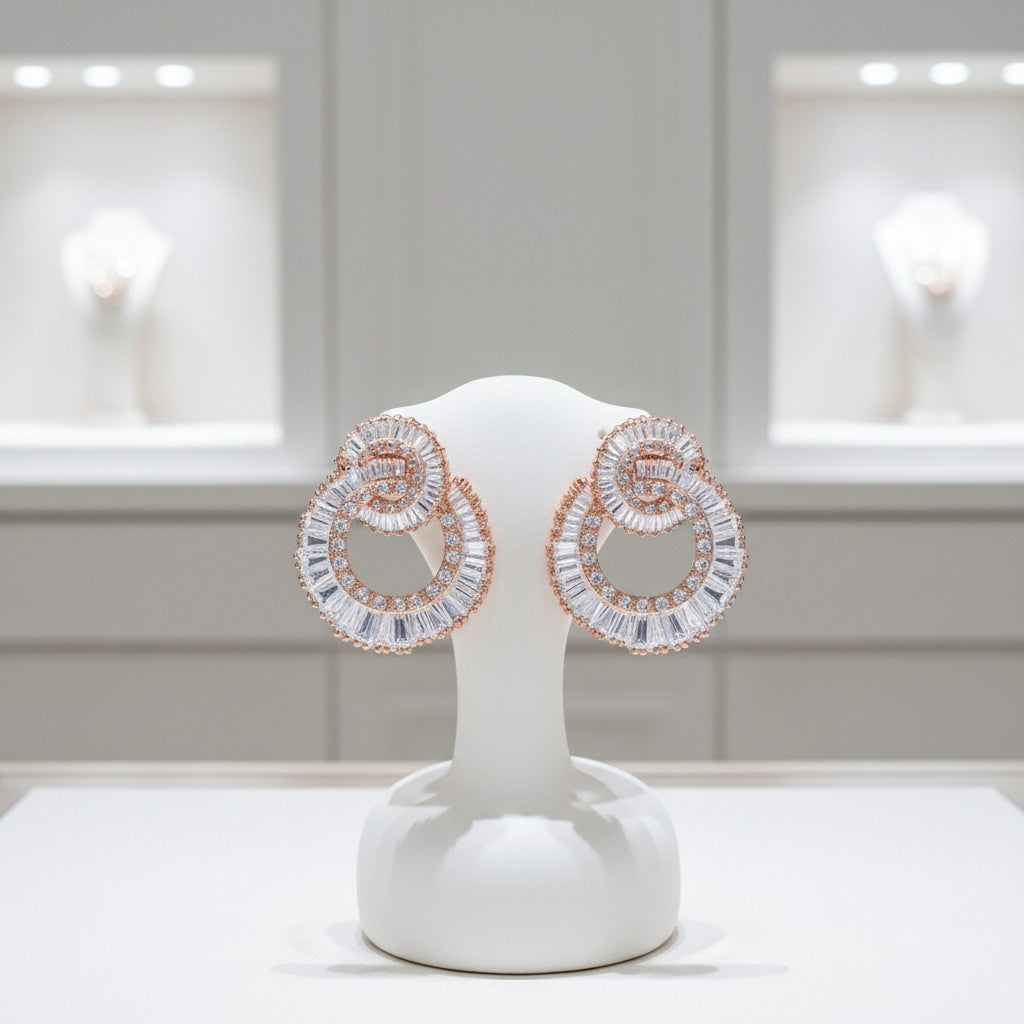 CUBIC ZIRCONIA COLLECTION - HOLLYWOOD GLAM EARRINGS - CZER438 ROSE GOLD