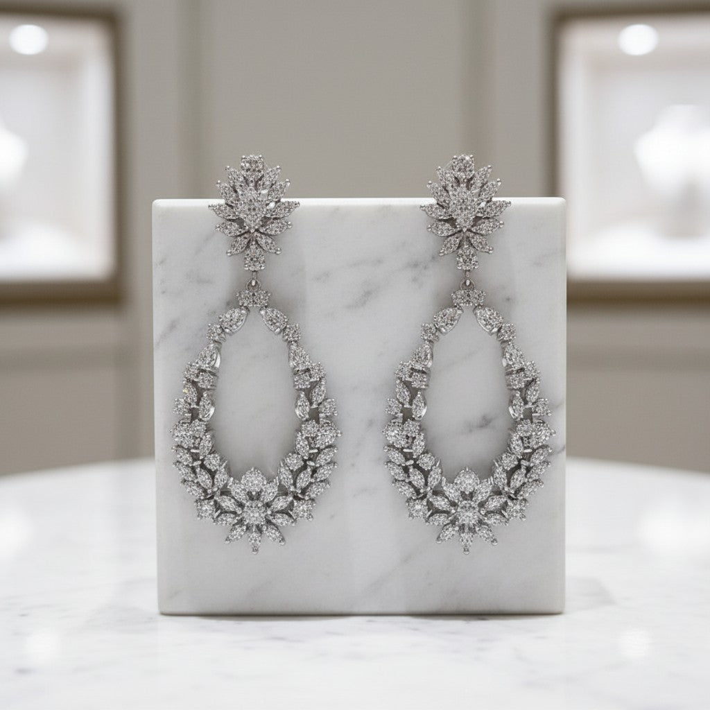 CUBIC ZIRCONIA COLLECTION - STARLET DAZZLE EARRINGS - CZER522 - SILVER