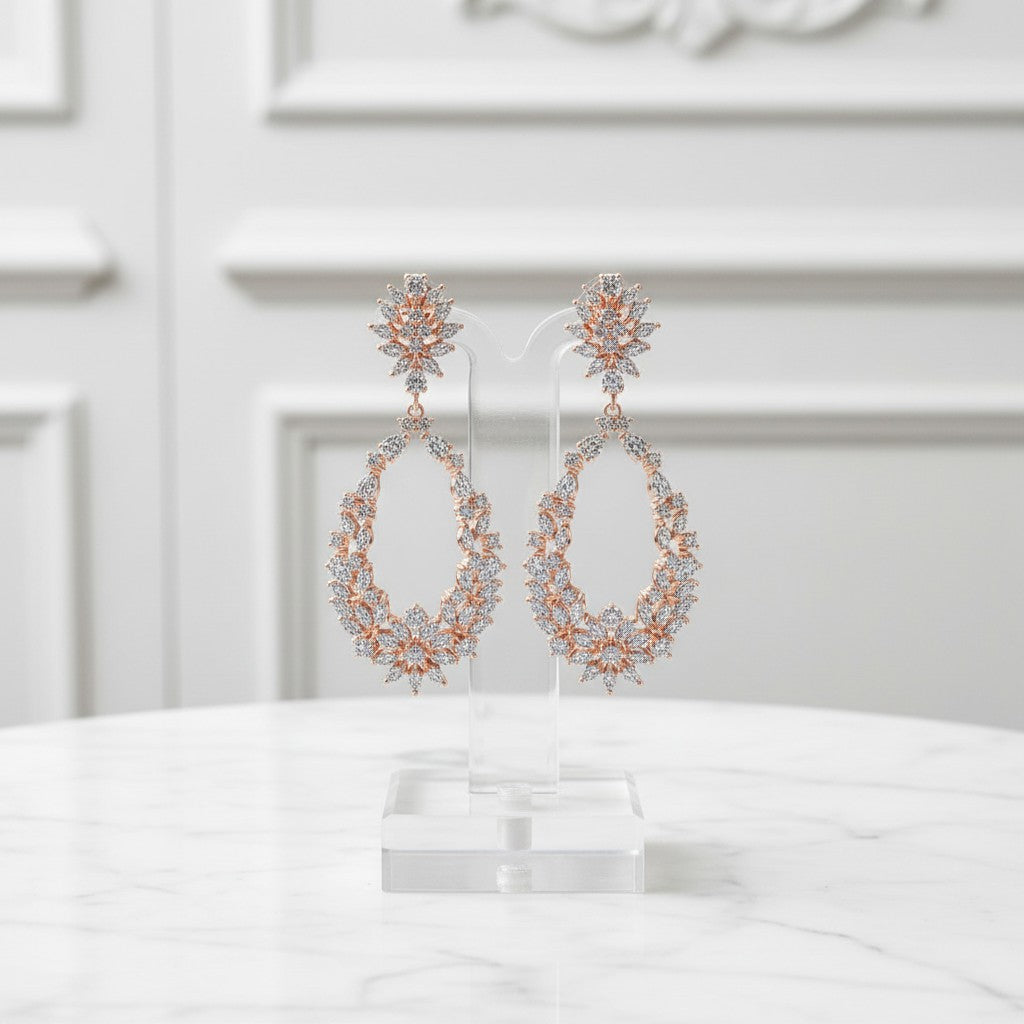 CUBIC ZIRCONIA COLLECTION - STARLET DAZZLE EARRINGS - CZER522 - ROSE GOLD