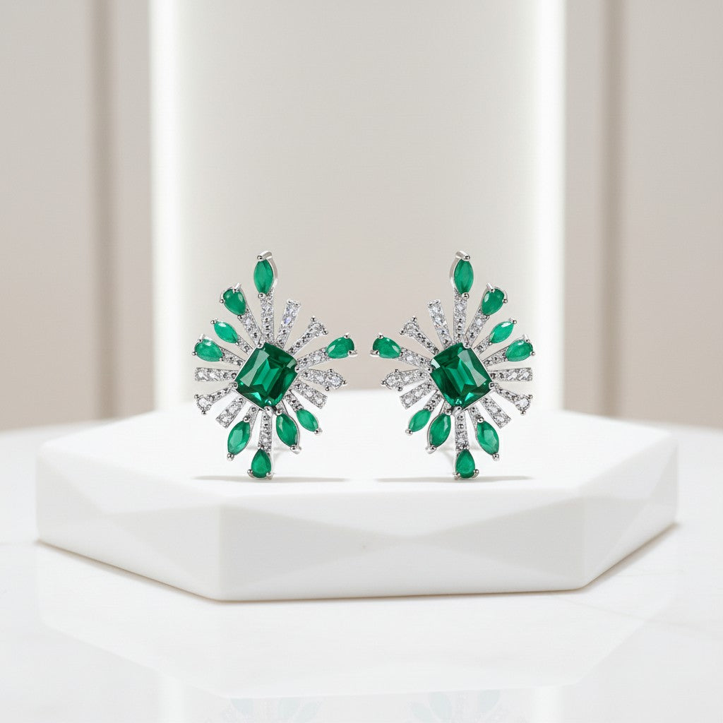 CUBIC ZIRCONIA COLLECTION - CRYSTAL ALLURE EARRINGS - CZER523 EMERALD