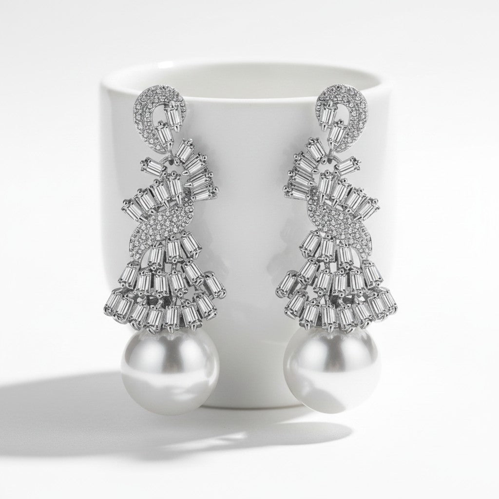 CUBIC ZIRCONIA COLLECTION - GATSBY GLAM EARRINGS - CZER524 SILVER