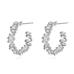 CUBIC ZIRCONIA - CRYSTAL HOOP STYLE EARRINGS - CZER525 - SILVER