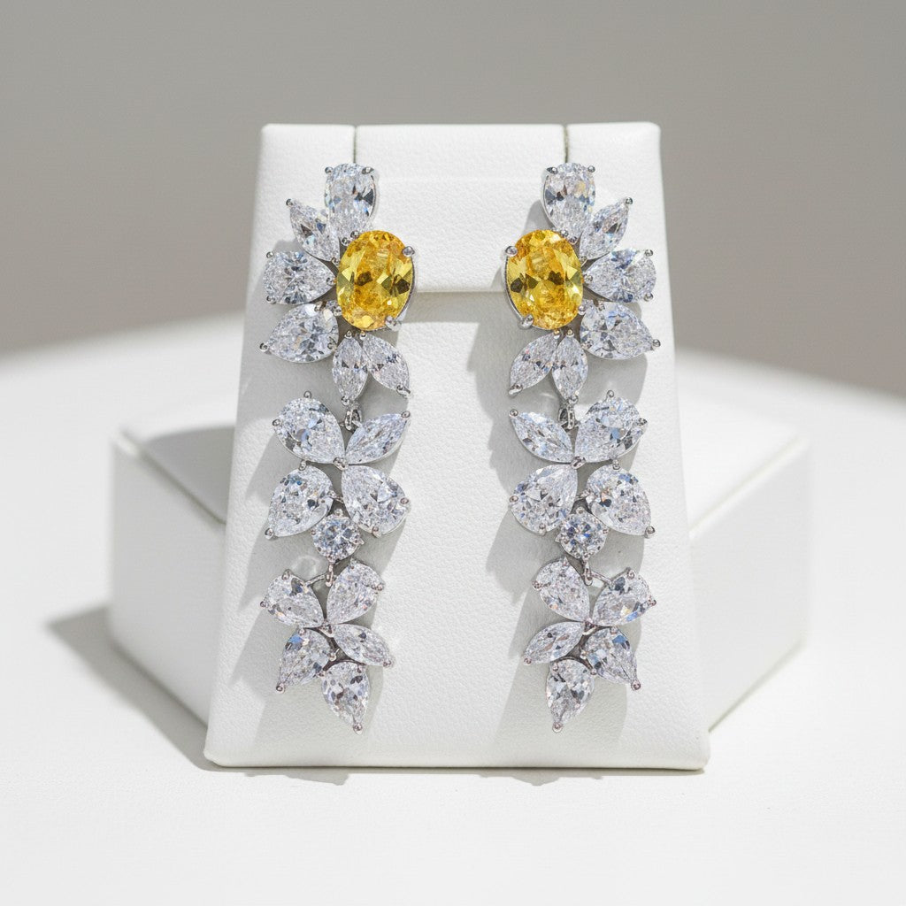 CUBIC ZIRCONIA COLLECTION - CRYSTAL DAZZLE EARRINGS - YELLOW - CZER526
