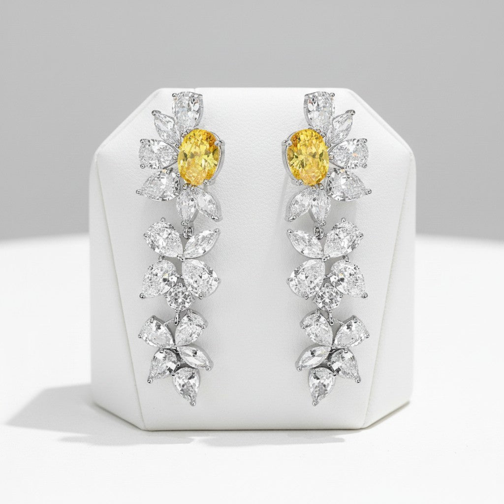 CUBIC ZIRCONIA COLLECTION - CRYSTAL DAZZLE EARRINGS - YELLOW - CZER526