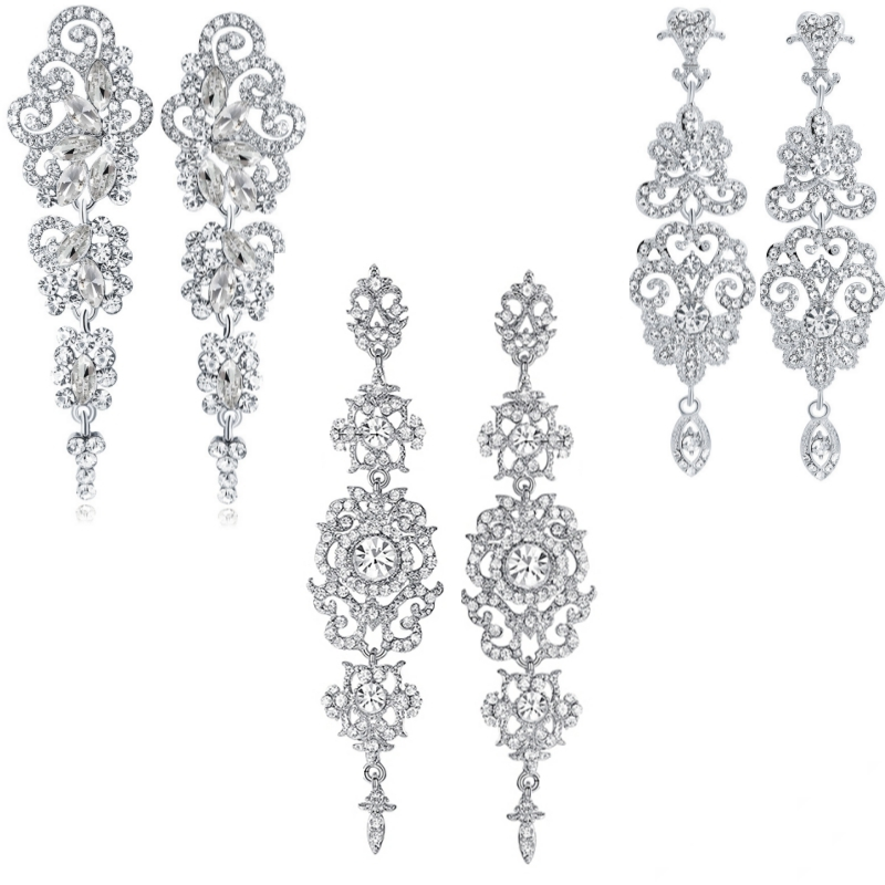 ATHENA COLLECTION - GLAMOUR CHANDELIER EARRINGS SET - SILVER