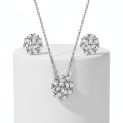 CUBIC ZIRCONIA COLLECTION - LUXE CRYSTAL CLUSTER NECKLACE SET - CZNK110
