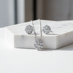 CUBIC ZIRCONIA COLLECTION - LUXE CRYSTAL CLUSTER NECKLACE SET - CZNK110