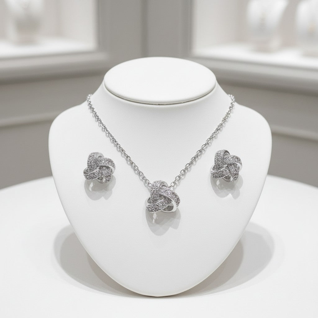 CUBIC ZIRCONIA COLLECTION - CRYSTAL KNOT NECKLACE SET - CZNK111