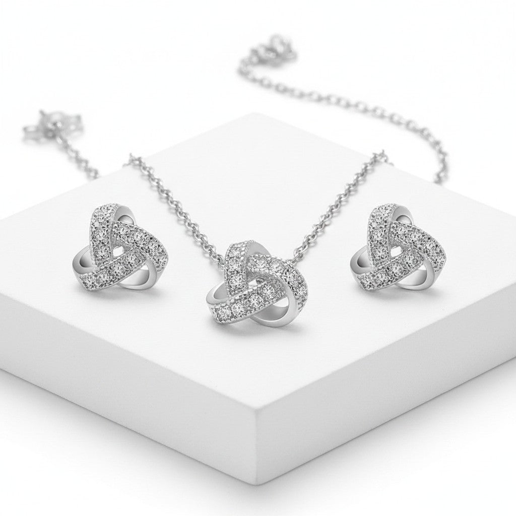 CUBIC ZIRCONIA COLLECTION - CRYSTAL KNOT NECKLACE SET - CZNK111