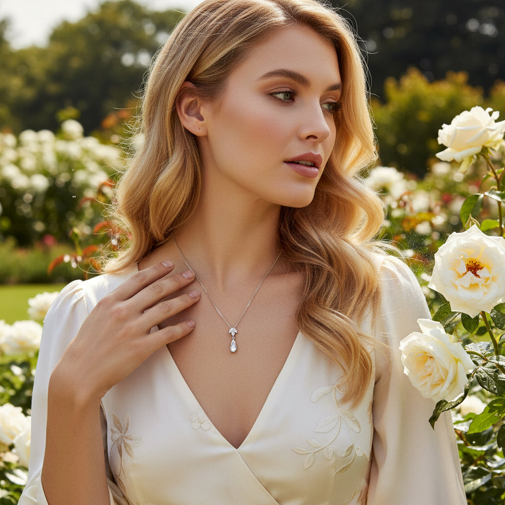 CUBIC ZIRCONIA COLLECTION - GLAM STARLET NECKLACE - CZNK112 (ROSE GOLD)