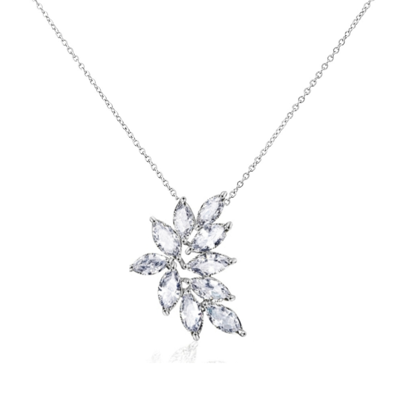 CUBIC ZIRCONIA COLLECTION - CRYSTAL CLUSTER NECKLACE- SILVER -CZNK113
