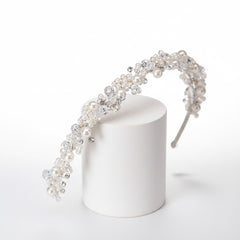 ATHENA COLLECTION - PEARL CLUSTER HEADBAND - SILVER AHB-57