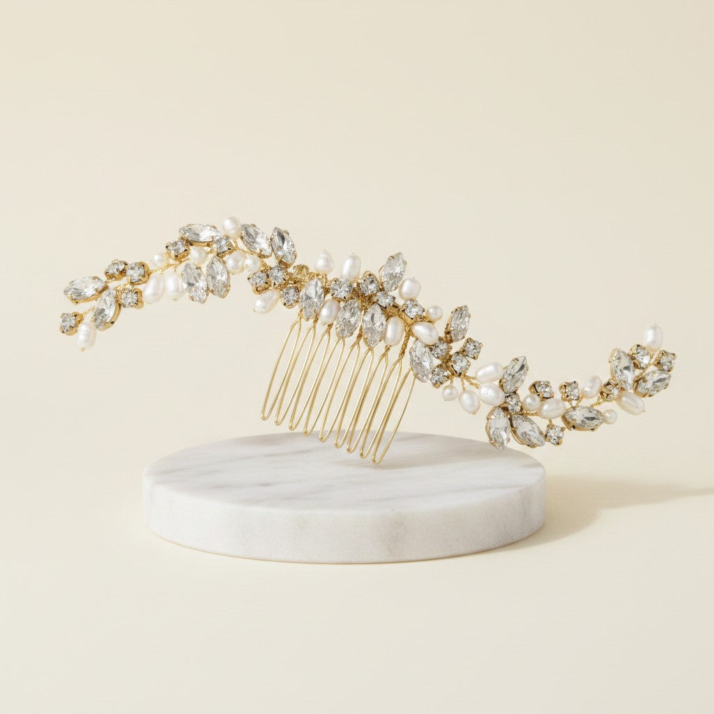 ATHENA COLLECTION - PEARL ALLURE HAIR COMB - HC198 14KGOLD