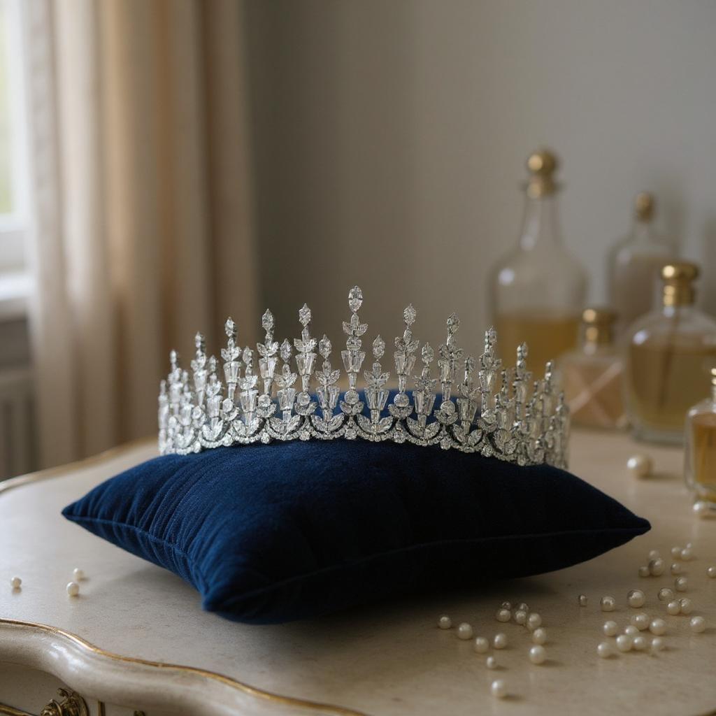 CUBIC ZIRCONIA COLLECTION - REGAL ELEGANCE TIARA - AHB38 SILVER