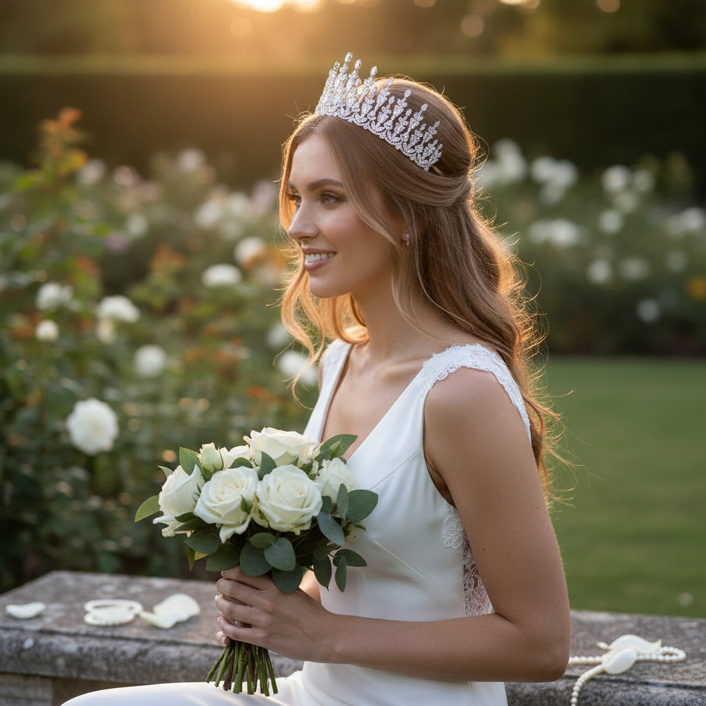 CUBIC ZIRCONIA COLLECTION - REGAL ELEGANCE TIARA - AHB38 SILVER