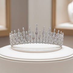 CUBIC ZIRCONIA COLLECTION - REGAL ELEGANCE TIARA - AHB38 SILVER