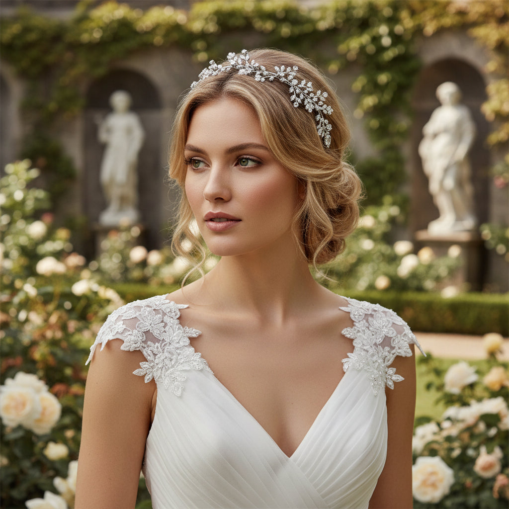 CUBIC ZIRCONIA COLLECTION - GRACEFUL CRYSTAL HEADBAND - AHB43 SILVER