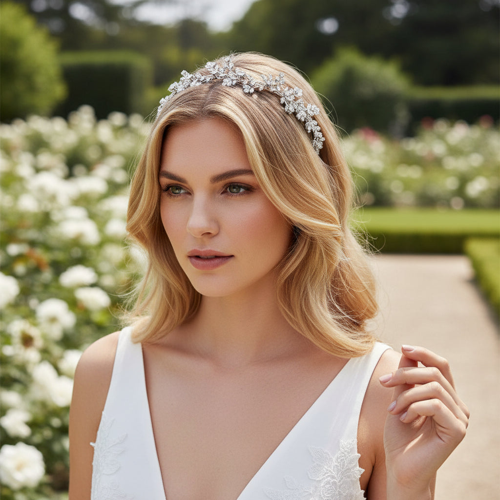 CUBIC ZIRCONIA COLLECTION - GRACEFUL CRYSTAL HEADBAND - AHB43 SILVER