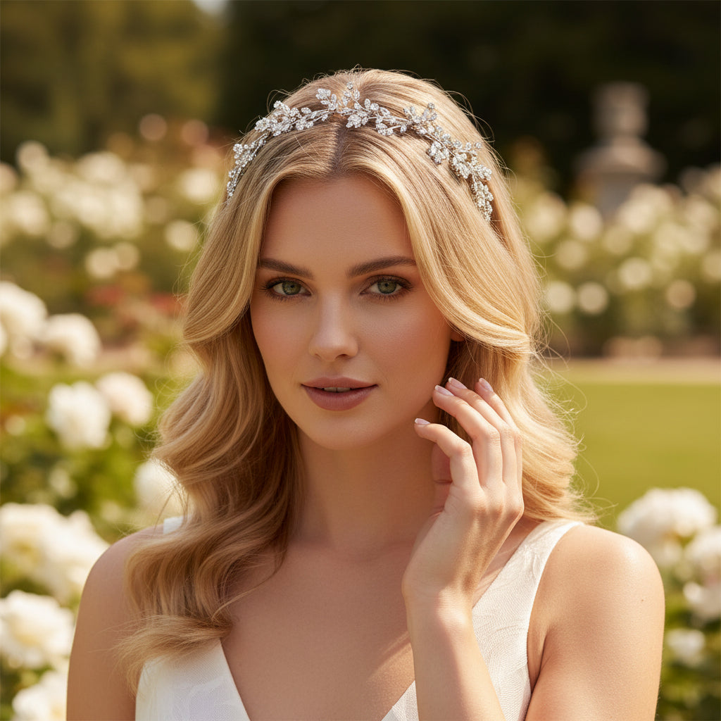 CUBIC ZIRCONIA COLLECTION - GRACEFUL CRYSTAL HEADBAND - AHB43 SILVER