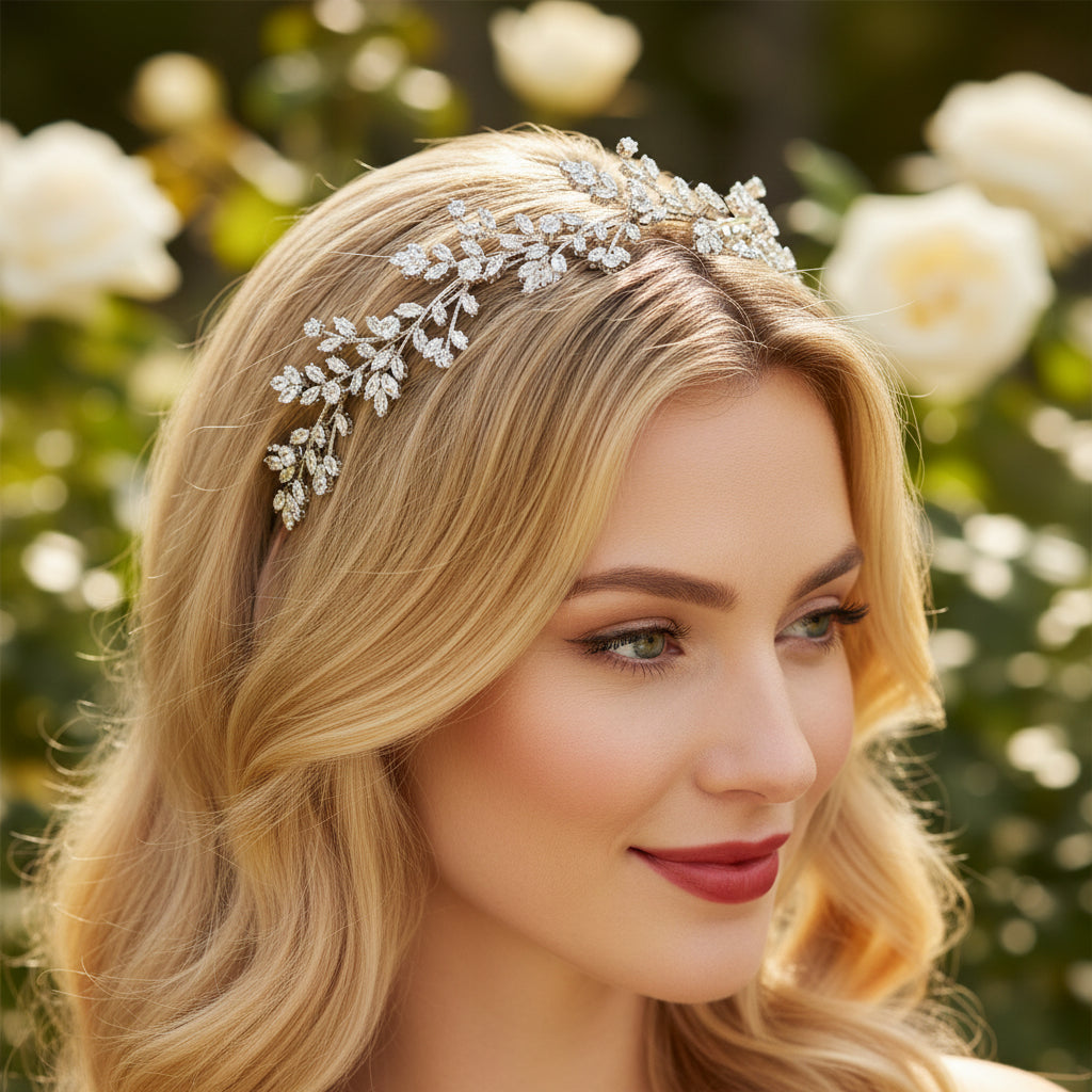 CUBIC ZIRCONIA COLLECTION - GRACEFUL CRYSTAL HEADBAND - AHB43 SILVER
