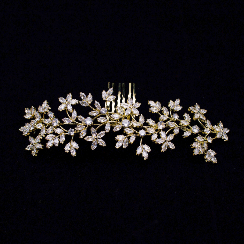 CUBIC ZIRCONIA COLLECTION - CRYSTAL SHIMMER COMB - HC207 GOLD