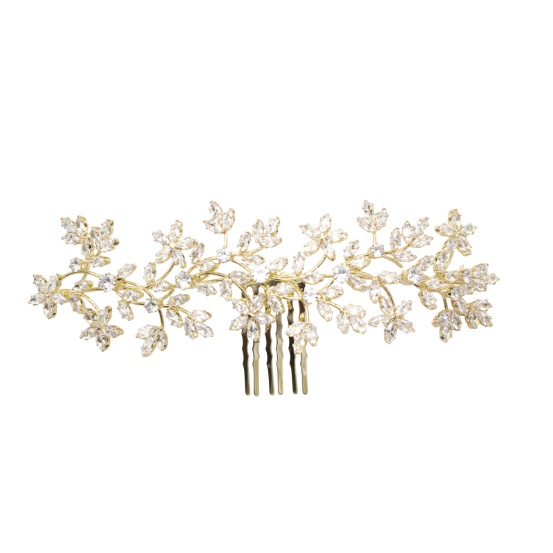 CUBIC ZIRCONIA COLLECTION - CRYSTAL SHIMMER COMB - HC207 GOLD