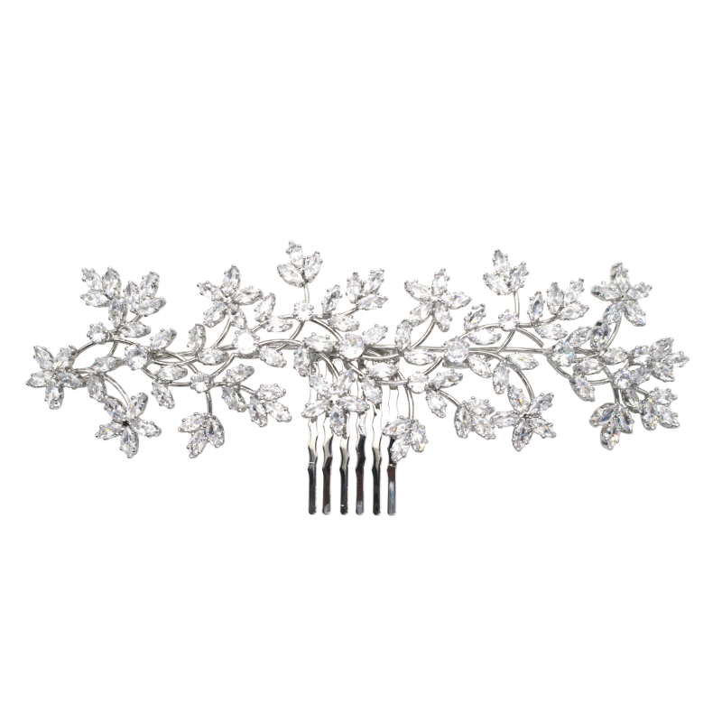 CUBIC ZIRCONIA COLLECTION - CRYSTAL SHIMMER COMB - HC207 SILVER