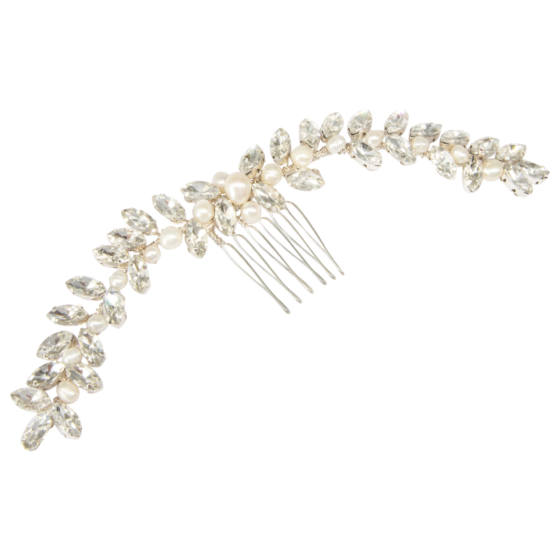 ATHENA COLLECTION - CHIC PEARL HAIR COMB - HC208  SILVER