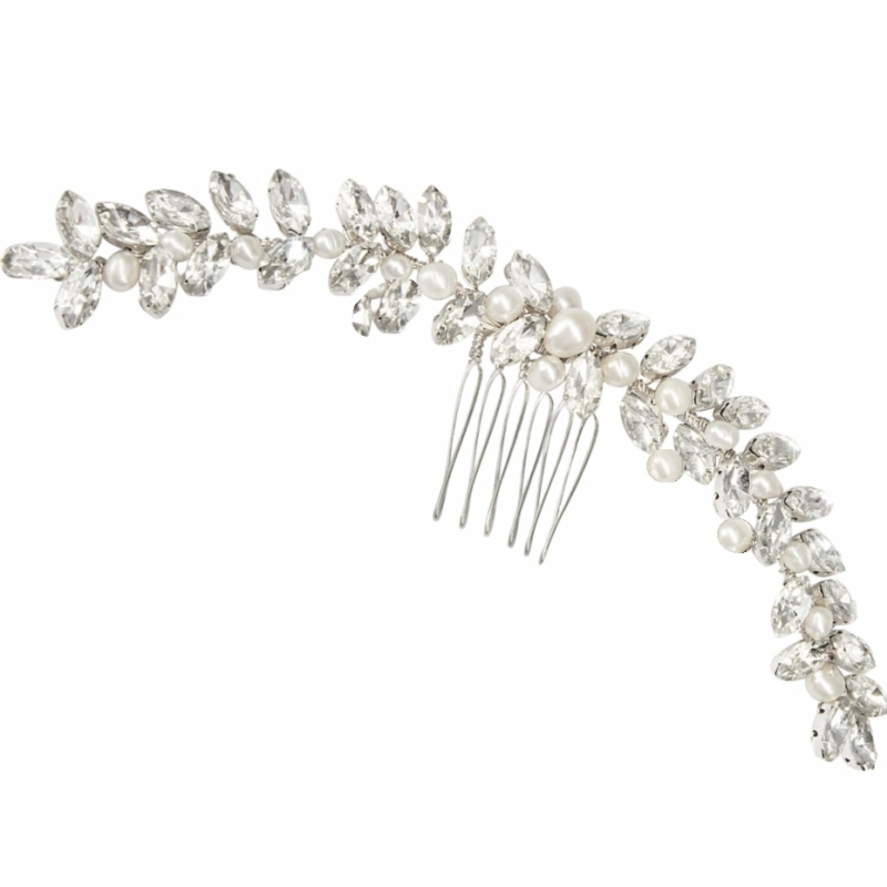 ATHENA COLLECTION - CHIC PEARL HAIR COMB - HC208  SILVER