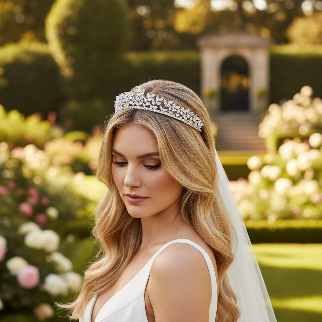 CUBIC ZIRCONIA COLLECTION - GLITZY TIARA - SILVER - AHB45