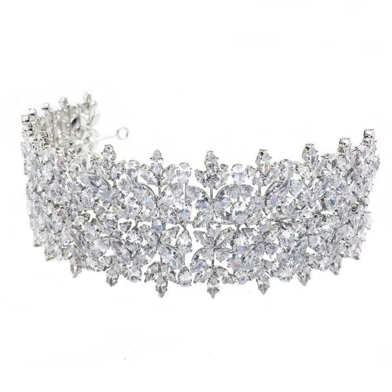CUBIC ZIRCONIA COLLECTION - BEJEWELLED DECO HEADPIECE - SILVER - AHB49