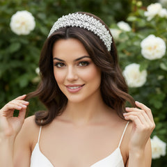 CUBIC ZIRCONIA COLLECTION - BEJEWELLED DECO HEADPIECE - SILVER - AHB49