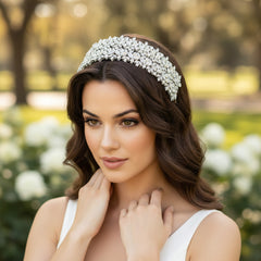CUBIC ZIRCONIA COLLECTION - BEJEWELLED DECO HEADPIECE - SILVER - AHB49