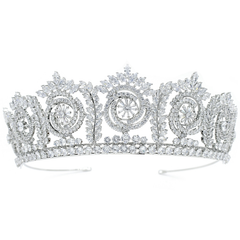 CUBIC ZIRCONIA COLLECTION - BEJEWELLED STARLET TIARA - AHB53- SILVER