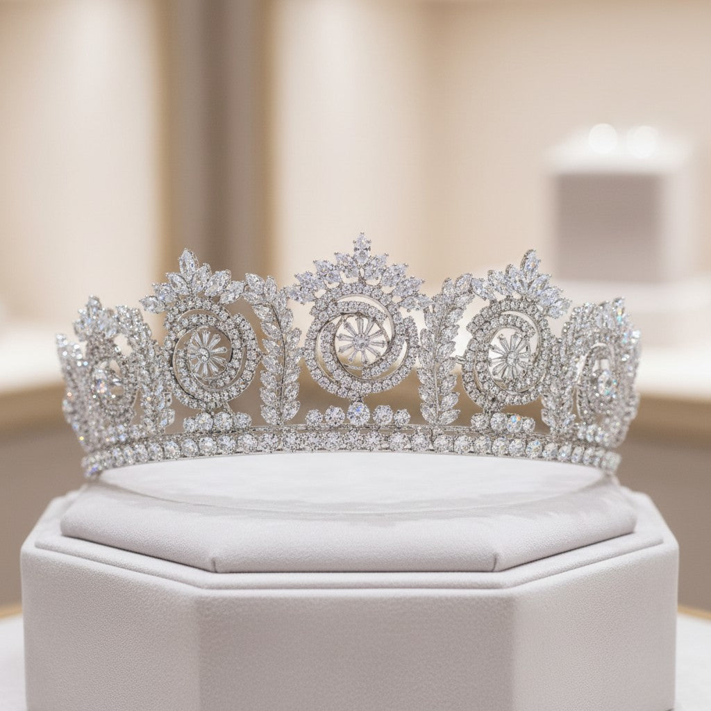 CUBIC ZIRCONIA COLLECTION - BEJEWELLED STARLET TIARA - AHB53- SILVER
