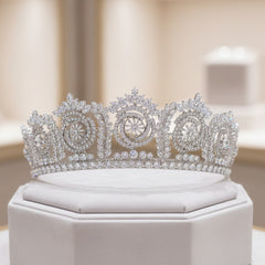 CUBIC ZIRCONIA COLLECTION - BEJEWELLED STARLET TIARA - AHB53- SILVER