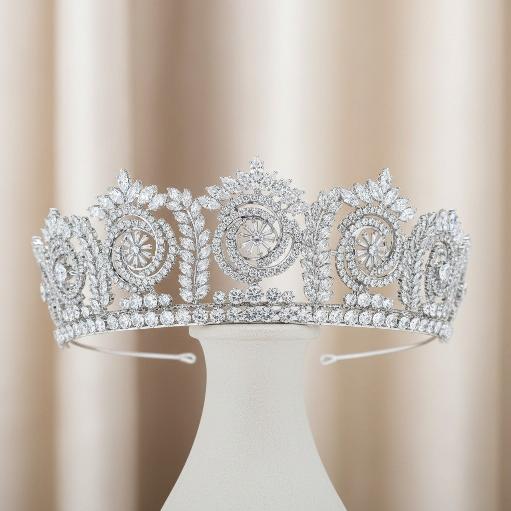 CUBIC ZIRCONIA COLLECTION - BEJEWELLED STARLET TIARA - AHB53- SILVER