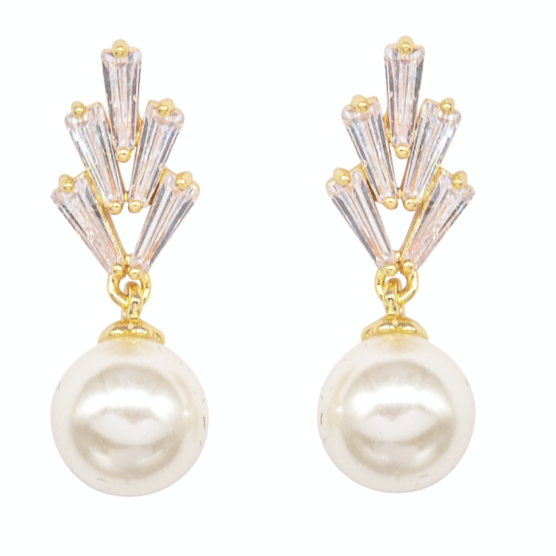 CUBIC ZIRCONIA EARRINGS - GATSBY CHIC EARRINGS - GOLD - CZER528