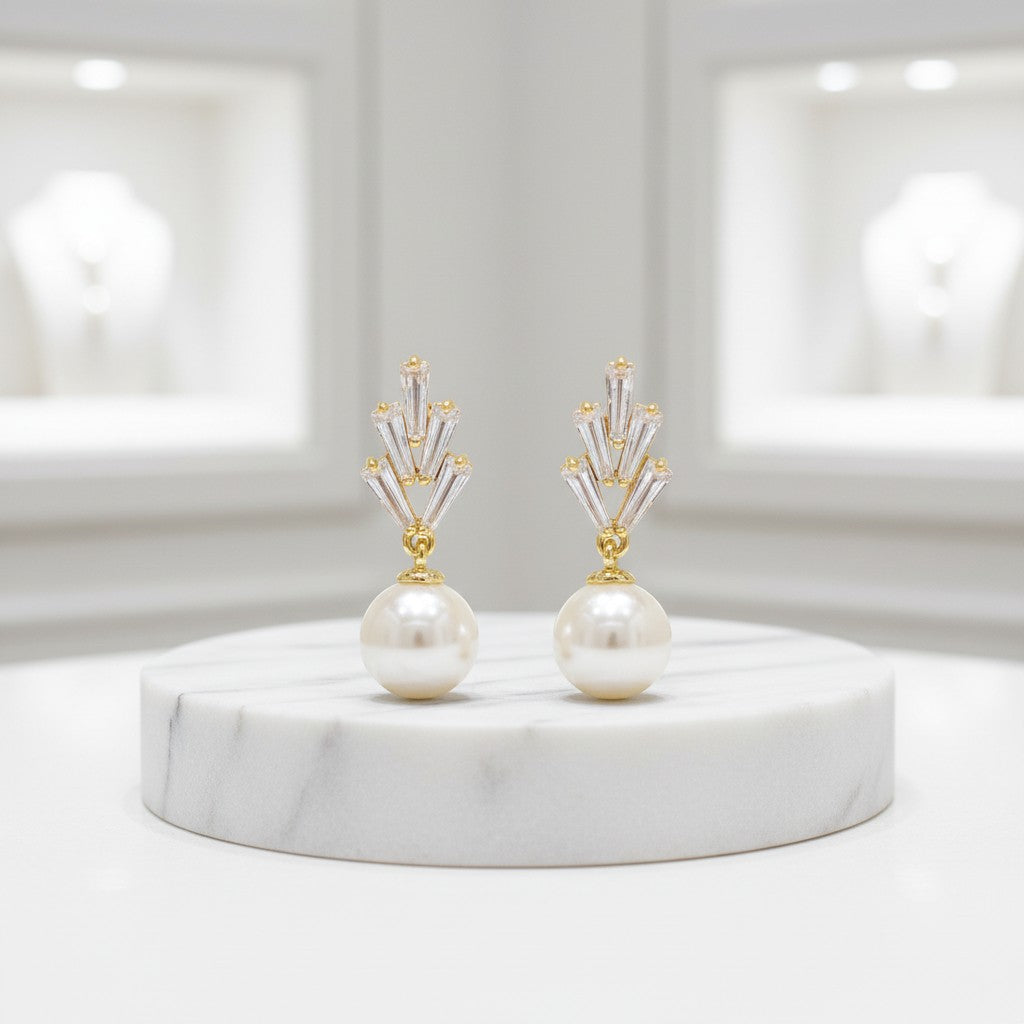 CUBIC ZIRCONIA EARRINGS - GATSBY CHIC EARRINGS - GOLD - CZER528